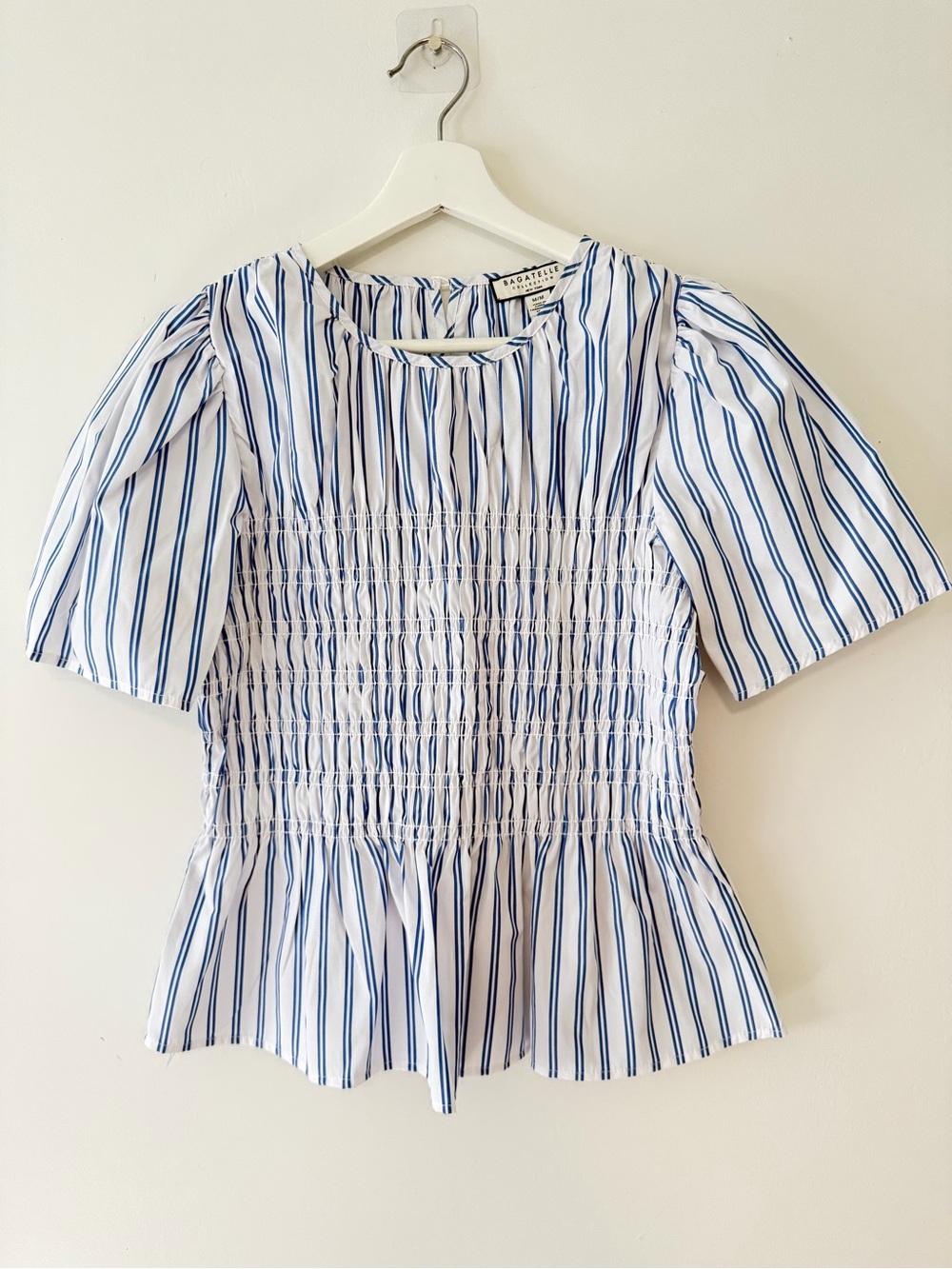 bagatelle Blue and White Smocked Peplum Blouse